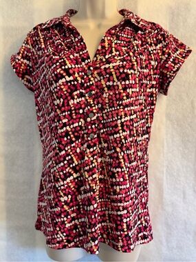 Alfani Multi-Color Short Sleeve 4 Button Front Shirt Sz-M.  BB18